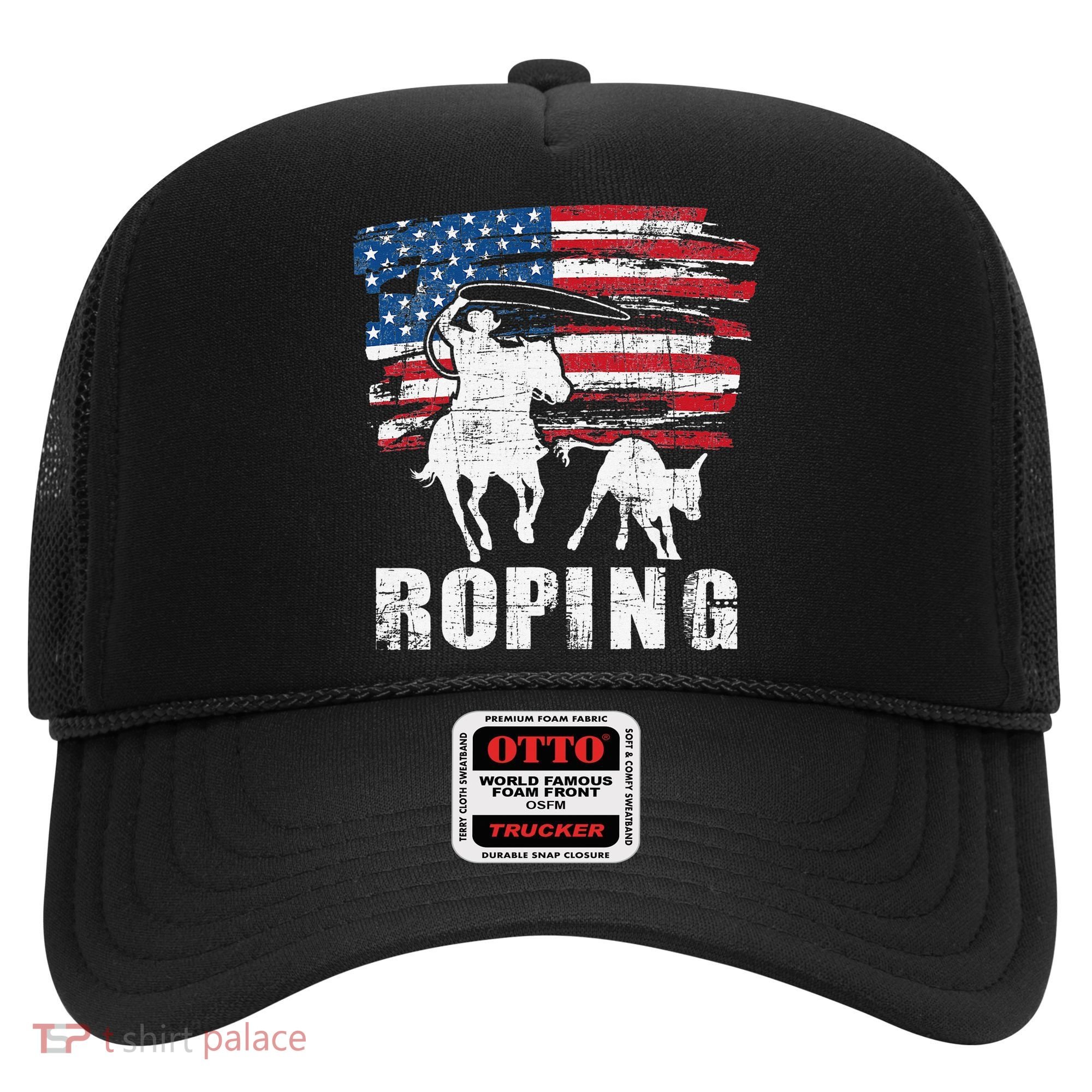 Team Roping Roper Usa American Flag Header Heeler Horse Hat