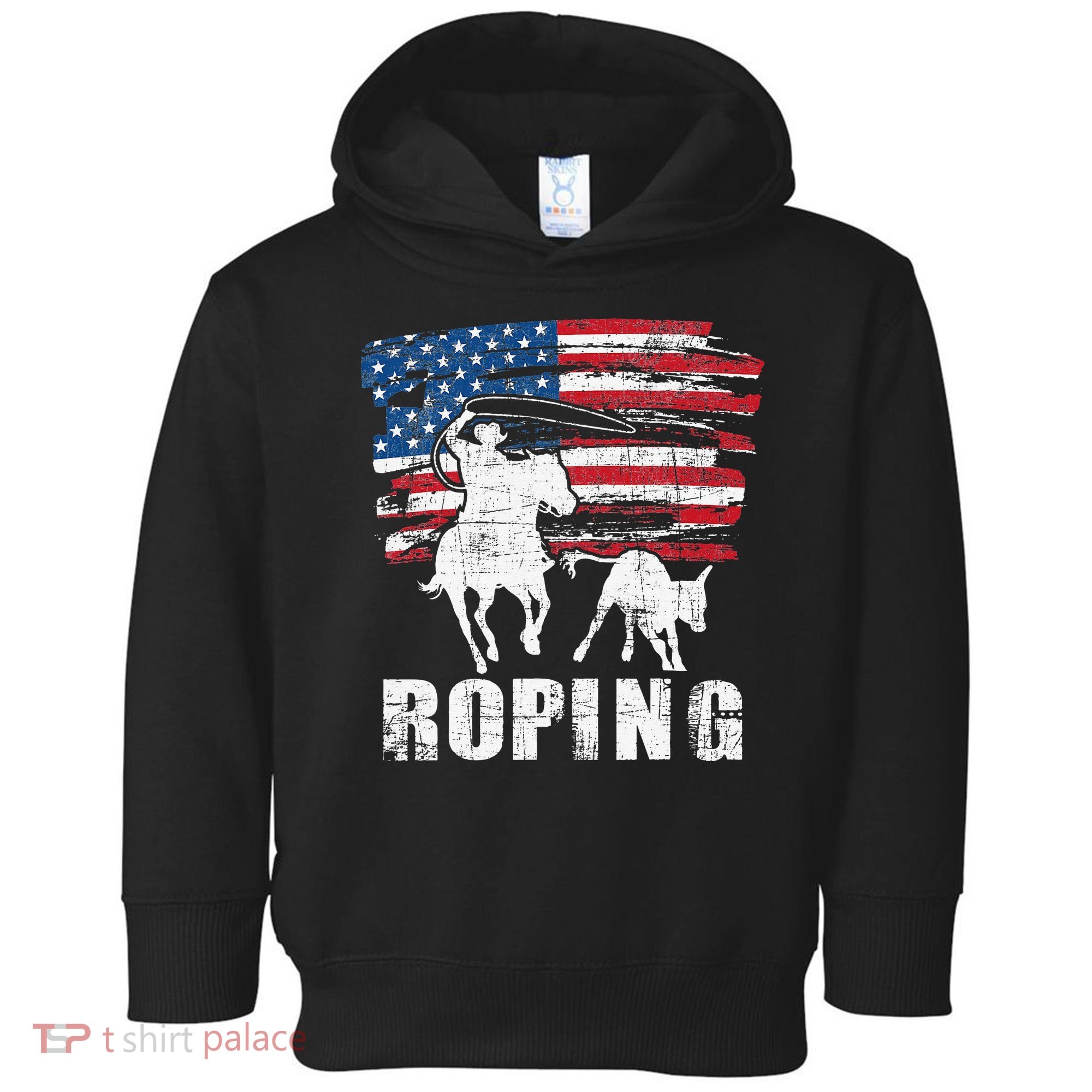 Team Roping Roper Usa American Flag Header Heeler Horse Toddler Hoodie