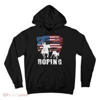 Team Roping Roper Usa American Flag Header Heeler Horse Tall Hoodie thumb 0