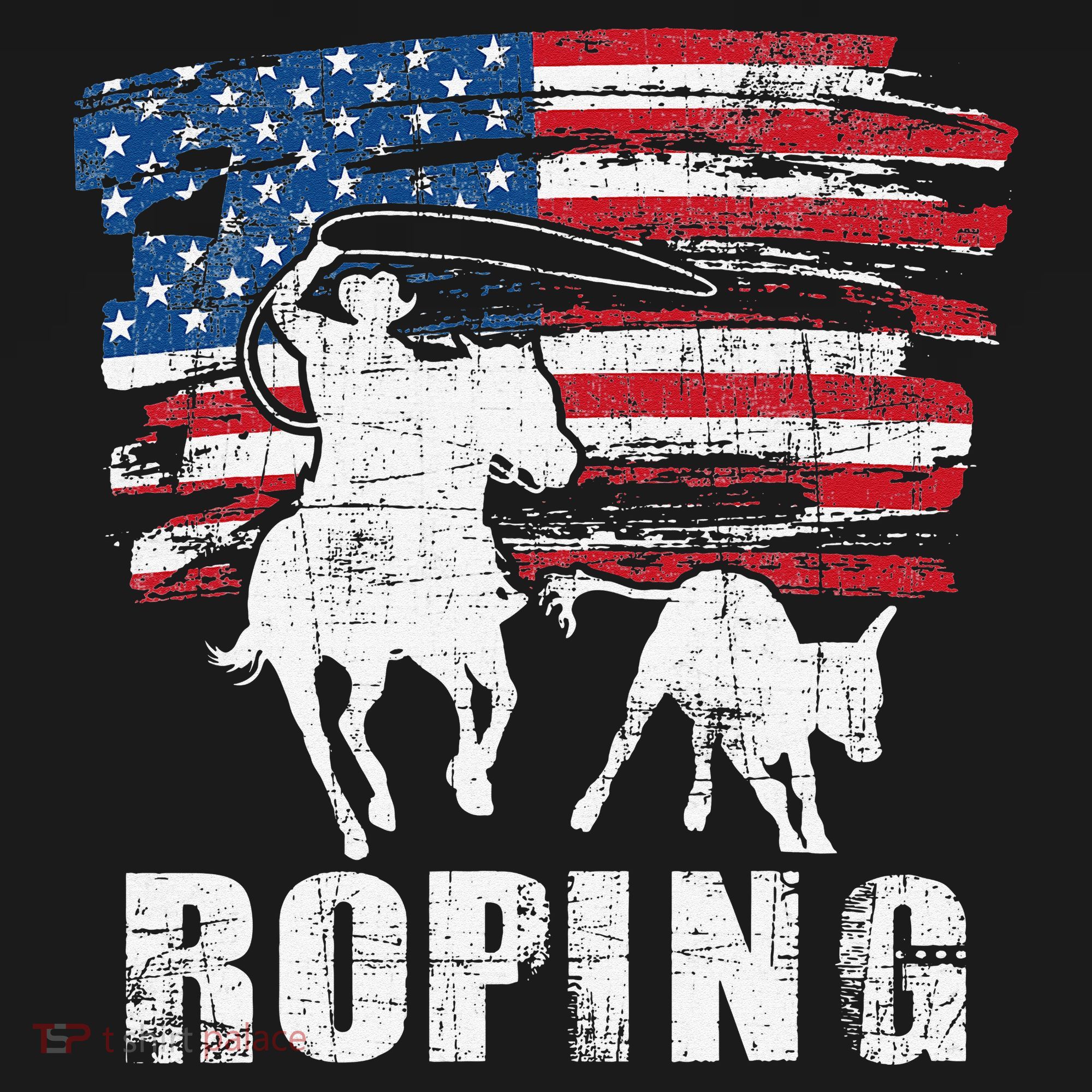 Team Roping Roper Usa American Flag Header Heeler Horse Tall Hoodie