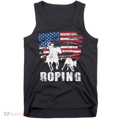 Team Roping Roper Usa American Flag Header Heeler Horse Tank Top