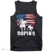 Team Roping Roper Usa American Flag Header Heeler Horse Tank Top thumb 0