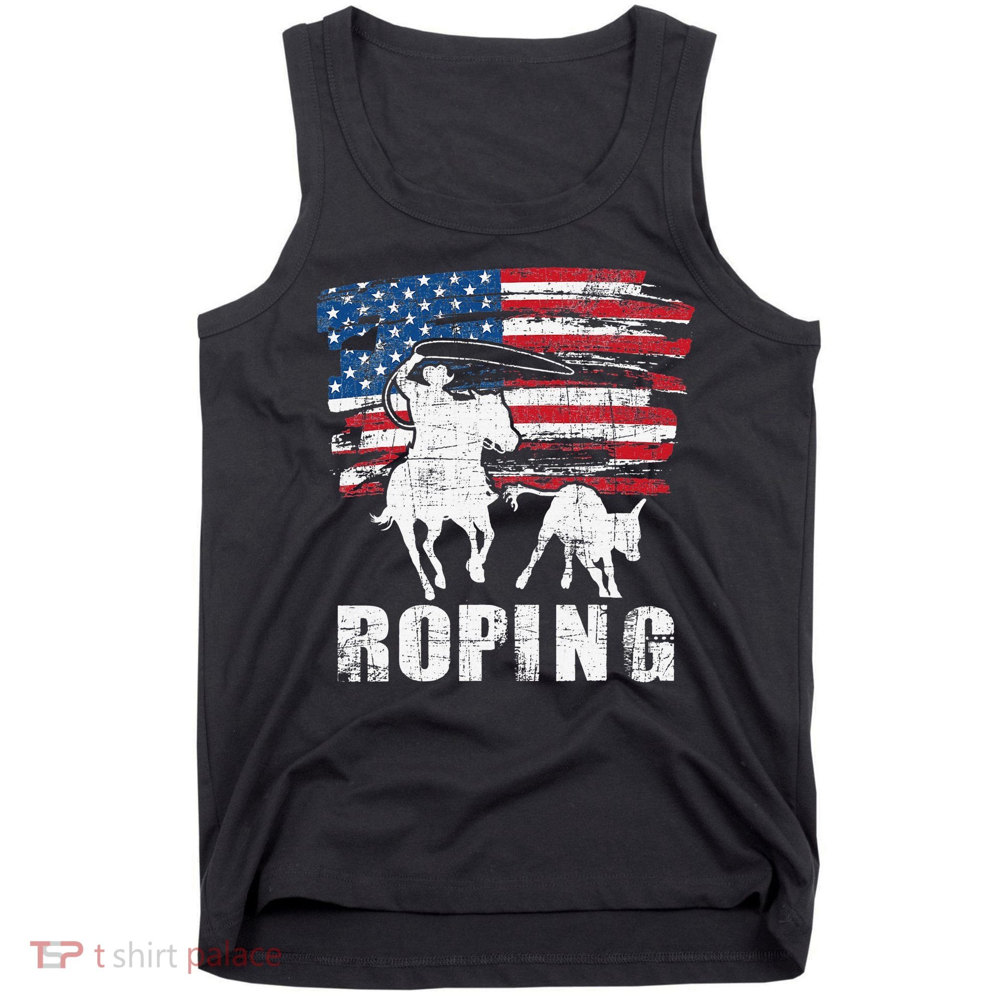 Team Roping Roper Usa American Flag Header Heeler Horse Tank Top