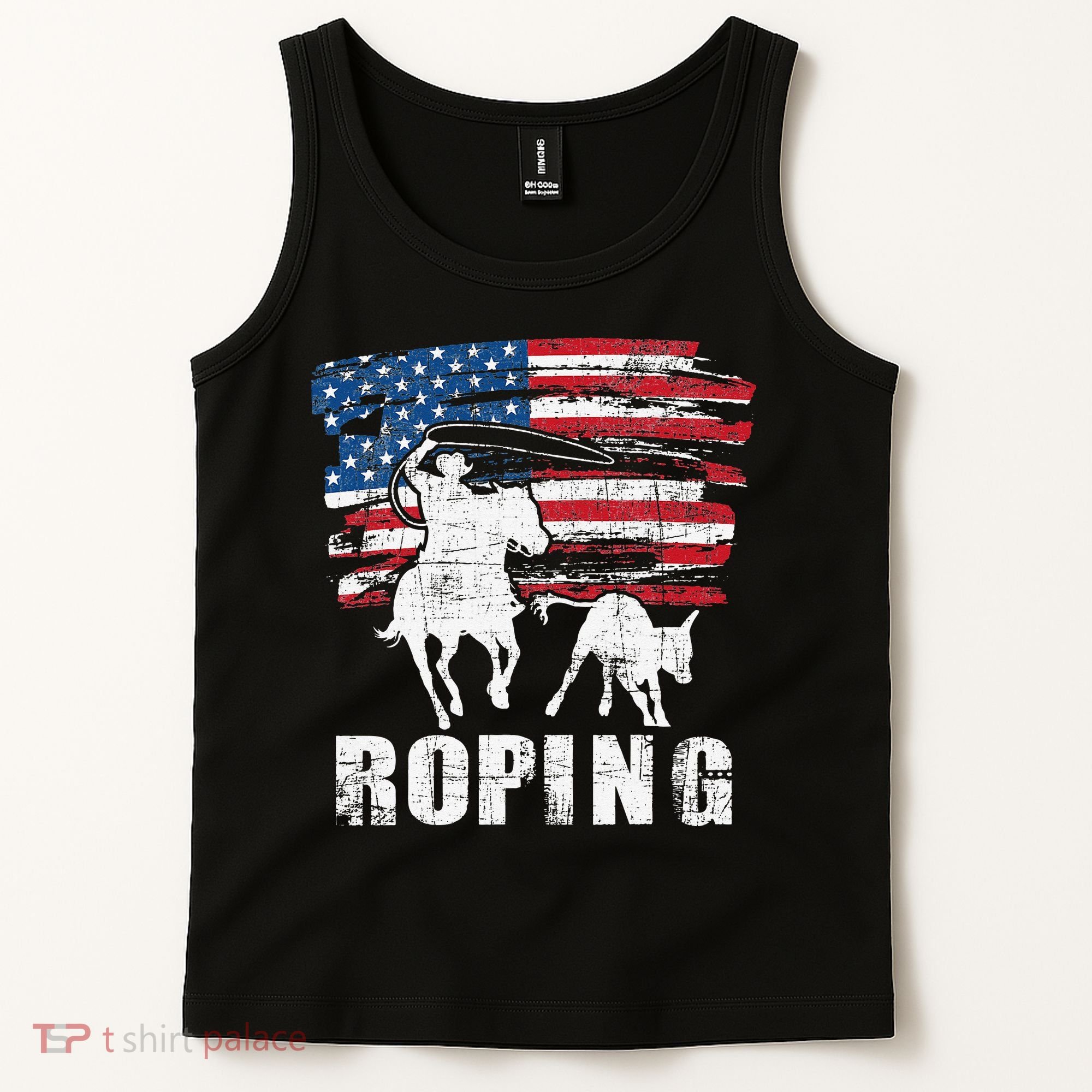 Team Roping Roper Usa American Flag Header Heeler Horse Tank Top