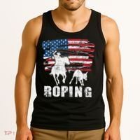 Team Roping Roper Usa American Flag Header Heeler Horse Tank Top thumb 3