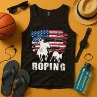 Team Roping Roper Usa American Flag Header Heeler Horse Tank Top thumb 4