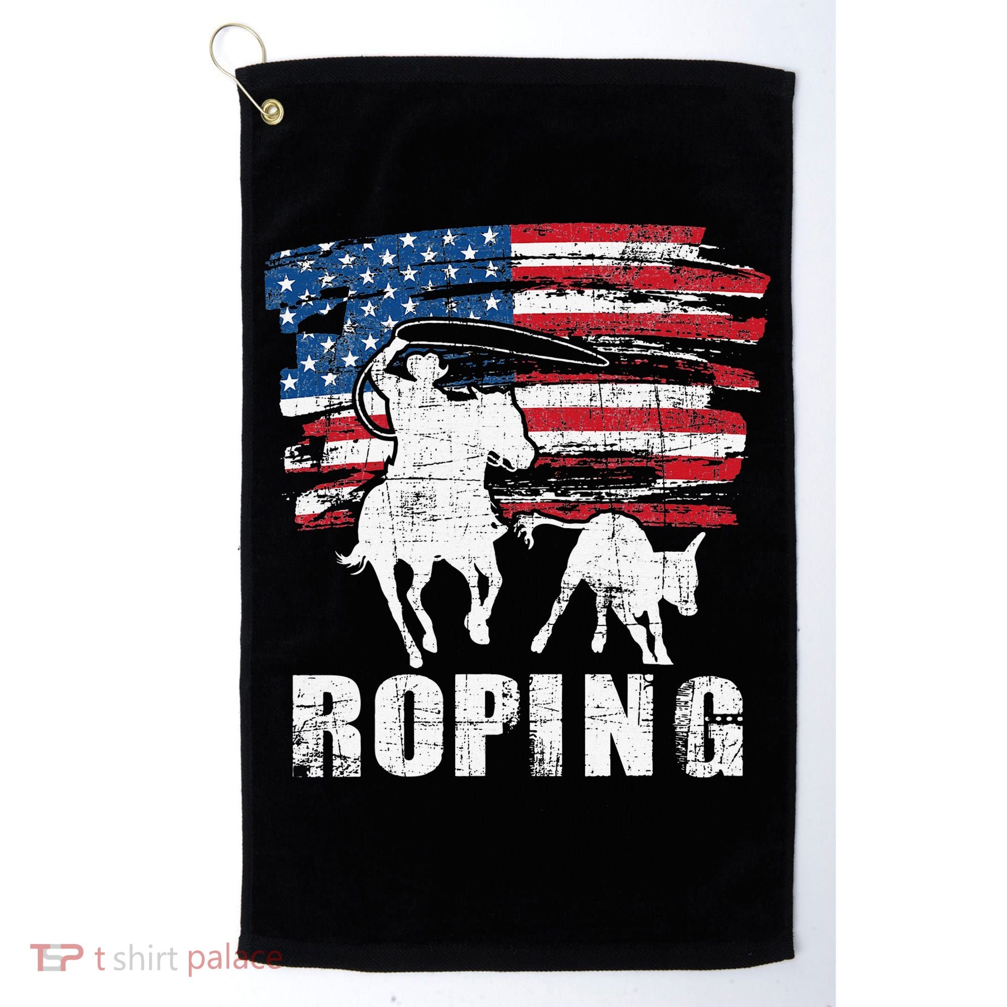 Team Roping Roper Usa American Flag Header Heeler Horse Golf Towel