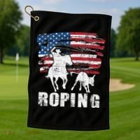 Team Roping Roper Usa American Flag Header Heeler Horse Golf Towel thumb 1