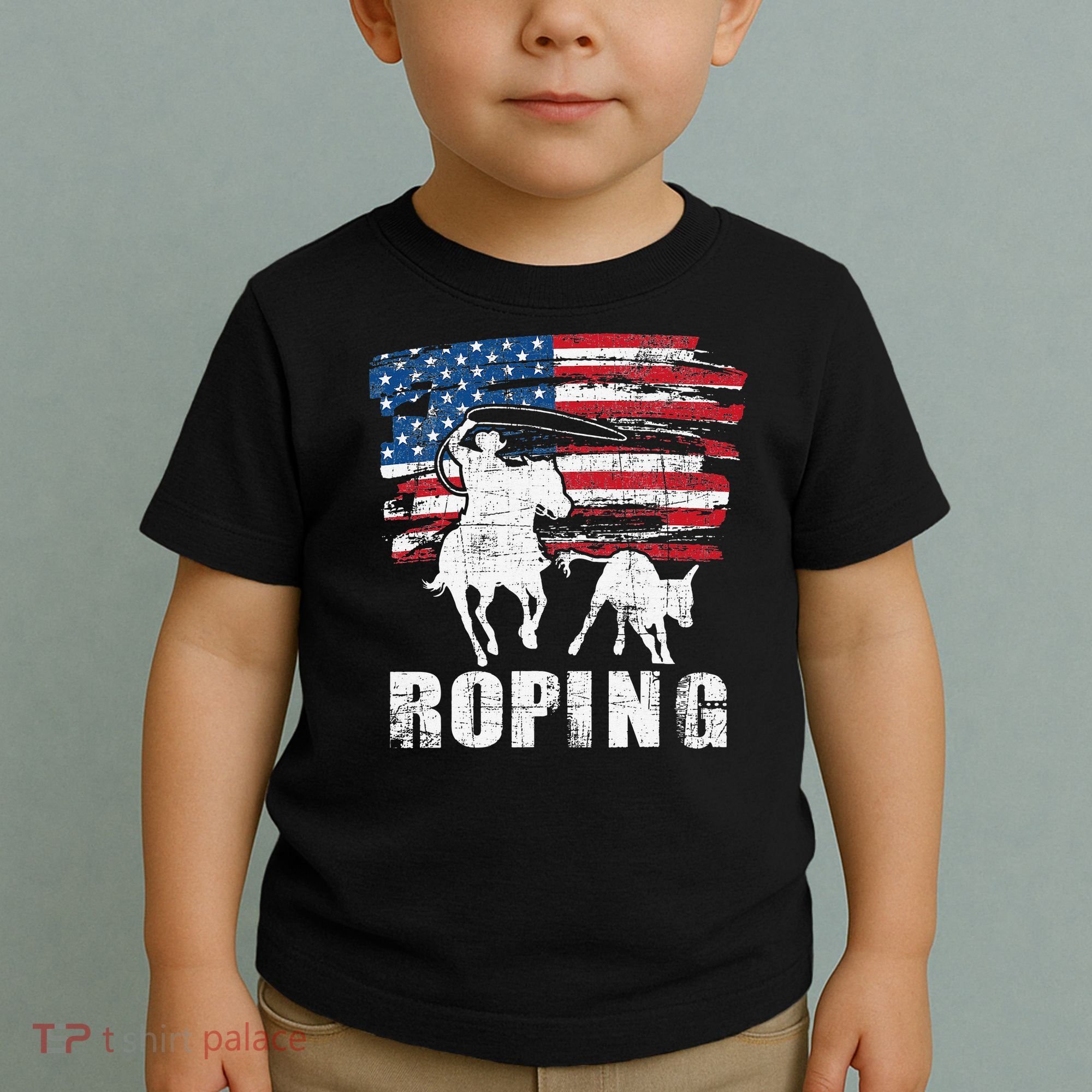 Team Roping Roper Usa American Flag Header Heeler Horse Toddler T-Shirt