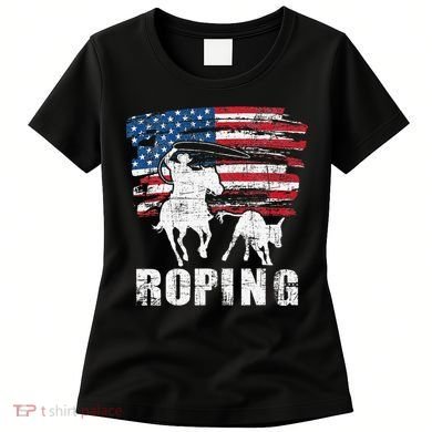 Team Roping Roper Usa American Flag Header Heeler Horse Women's T-Shirt