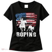 Team Roping Roper Usa American Flag Header Heeler Horse Women's T-Shirt thumb 0