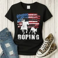 Team Roping Roper Usa American Flag Header Heeler Horse Women's T-Shirt thumb 3