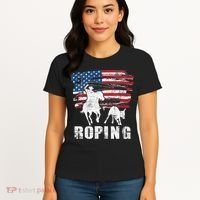 Team Roping Roper Usa American Flag Header Heeler Horse Women's T-Shirt thumb 4