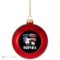 Team Roping Roper Usa American Flag Header Heeler Horse Plastic Christmas Ball Ornament thumb 0
