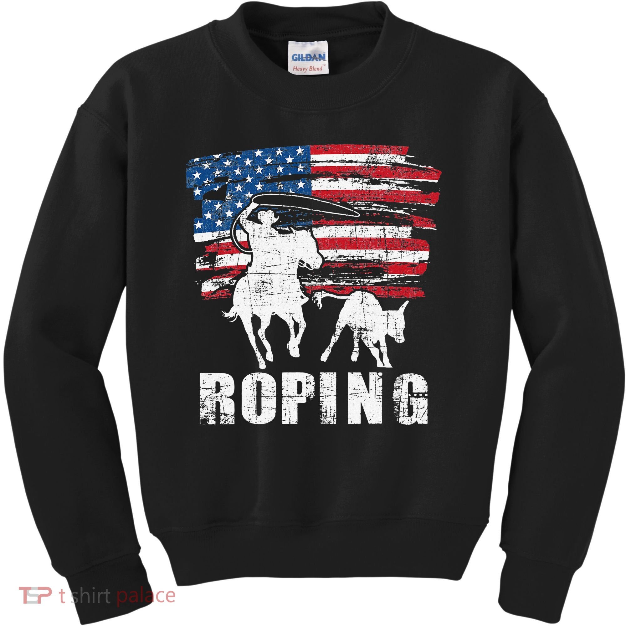 Team Roping Roper Usa American Flag Header Heeler Horse Kids Sweatshirt