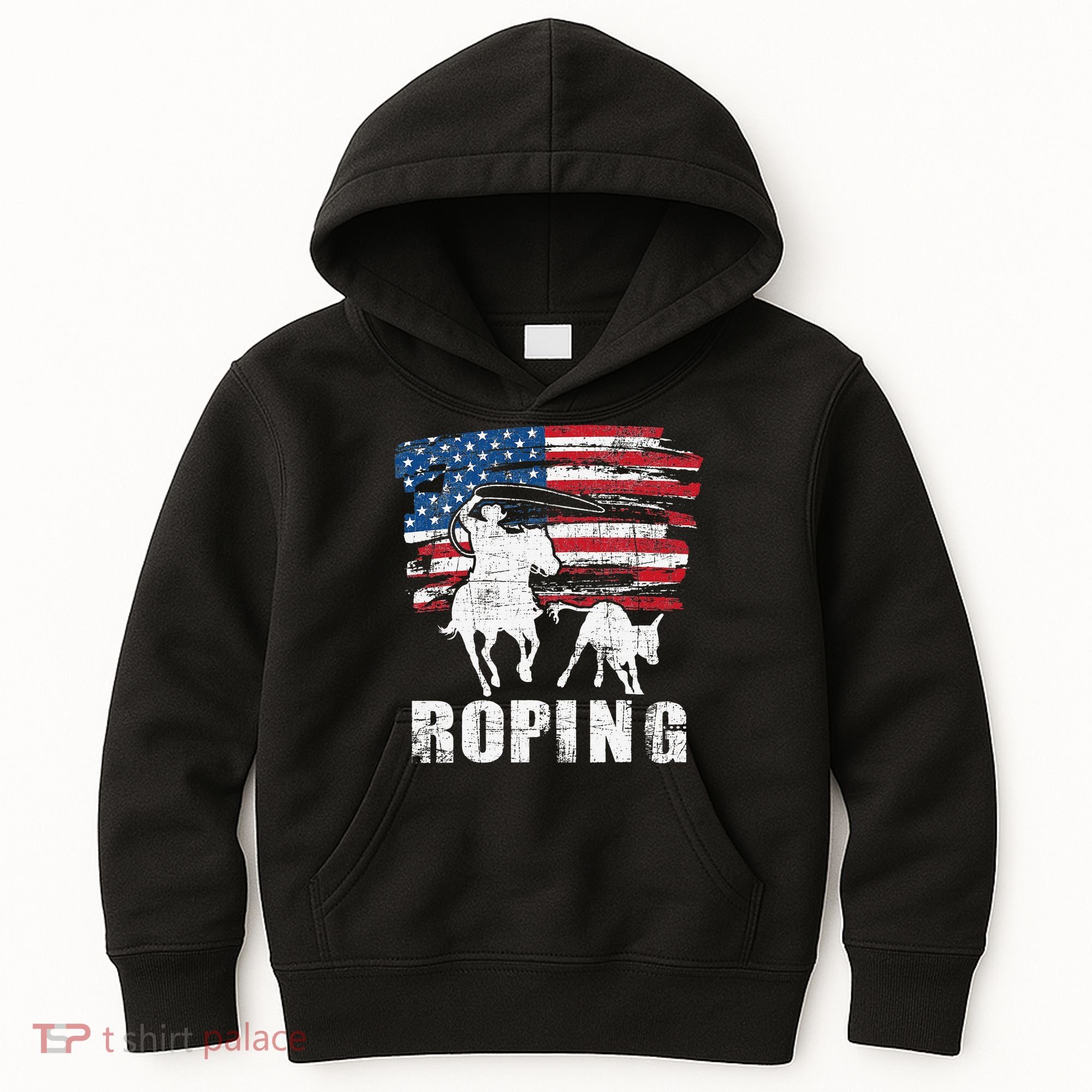 Team Roping Roper Usa American Flag Header Heeler Horse Kids Hoodie