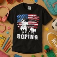 Team Roping Roper Usa American Flag Header Heeler Horse Kids T-Shirt thumb 3
