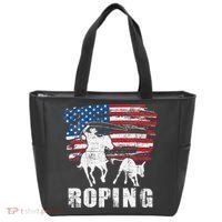 Team Roping Roper Usa American Flag Header Heeler Horse Tote Bag thumb 0
