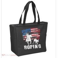 Team Roping Roper Usa American Flag Header Heeler Horse Tote Bag thumb 2