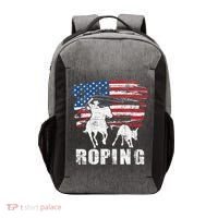 Team Roping Roper Usa American Flag Header Heeler Horse Vector Backpack thumb 0