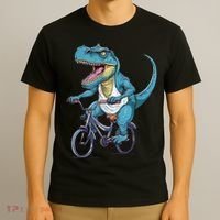 T Rex Riding Bike Funny Bicycle Rider Cycling Dinosaur T-Shirt thumb 3