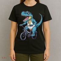 T Rex Riding Bike Funny Bicycle Rider Cycling Dinosaur T-Shirt thumb 4