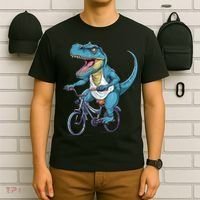 T Rex Riding Bike Funny Bicycle Rider Cycling Dinosaur T-Shirt thumb 6
