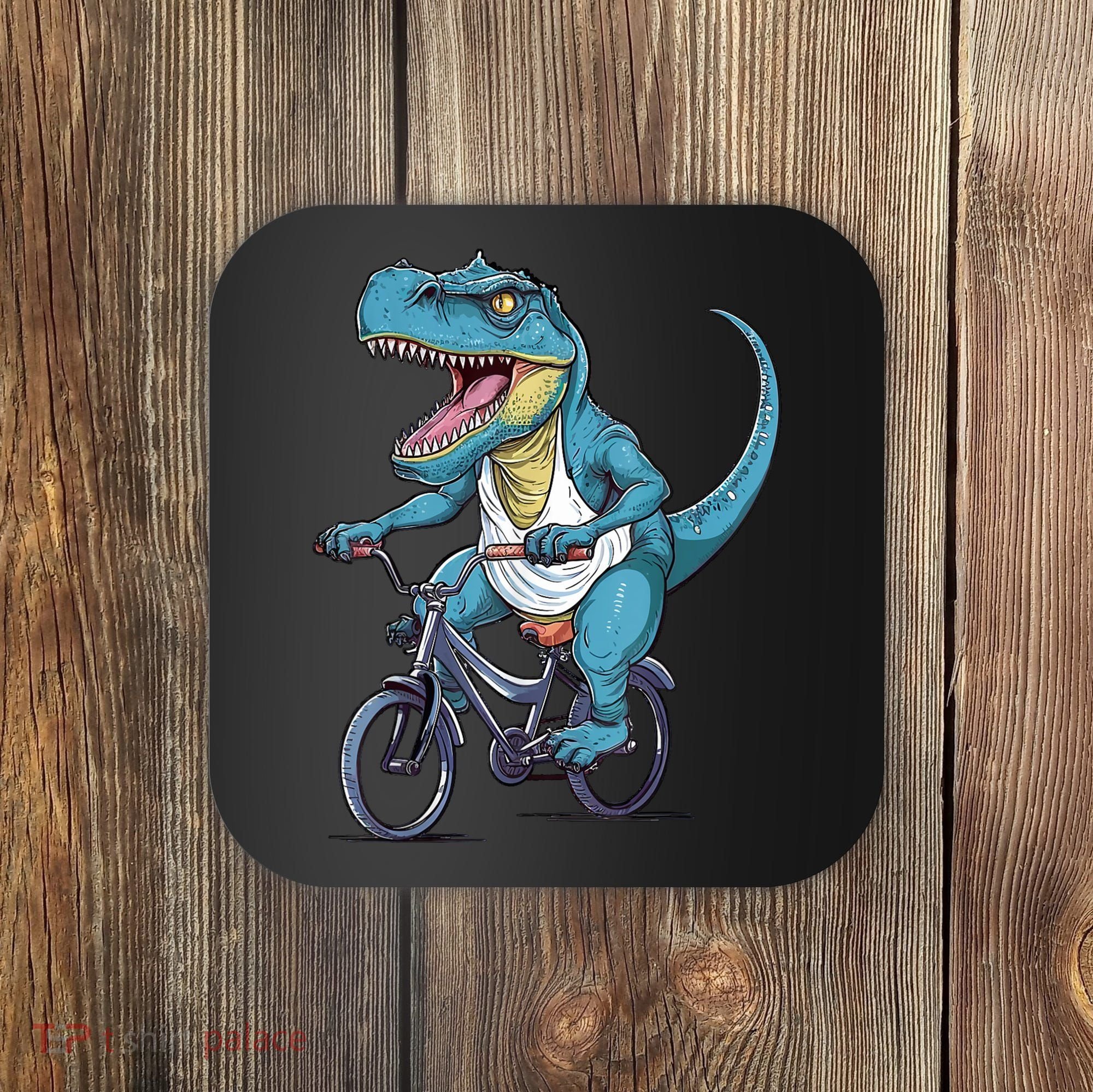 T Rex Riding Bike Funny Bicycle Rider Cycling Dinosaur Coaster