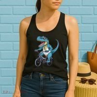 T Rex Riding Bike Funny Bicycle Rider Cycling Dinosaur Women's Tank Top thumb 2