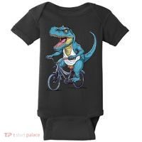 T Rex Riding Bike Funny Bicycle Rider Cycling Dinosaur Baby Bodysuit thumb 0