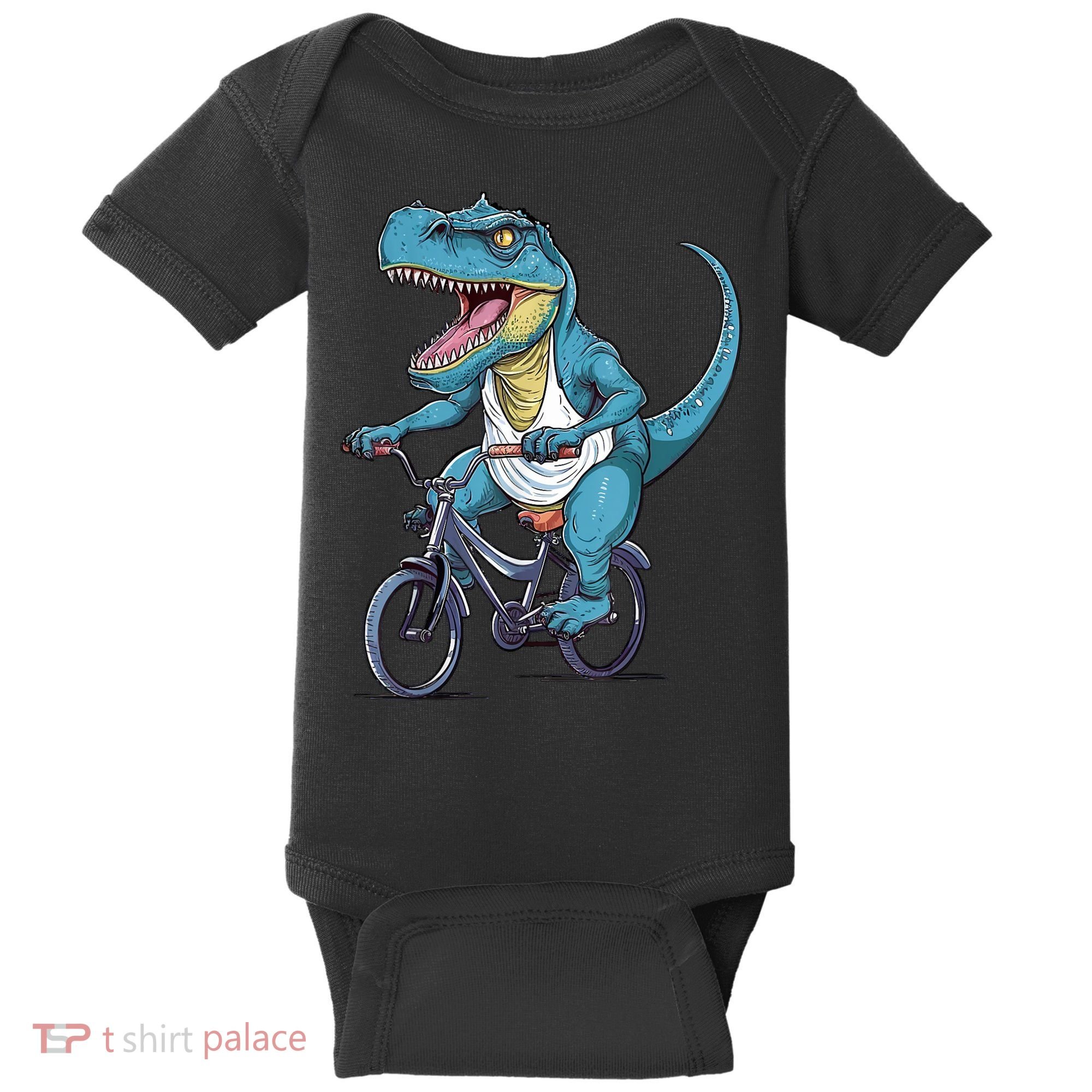 T Rex Riding Bike Funny Bicycle Rider Cycling Dinosaur Baby Bodysuit