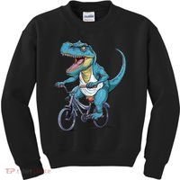 T Rex Riding Bike Funny Bicycle Rider Cycling Dinosaur Kids Sweatshirt thumb 0