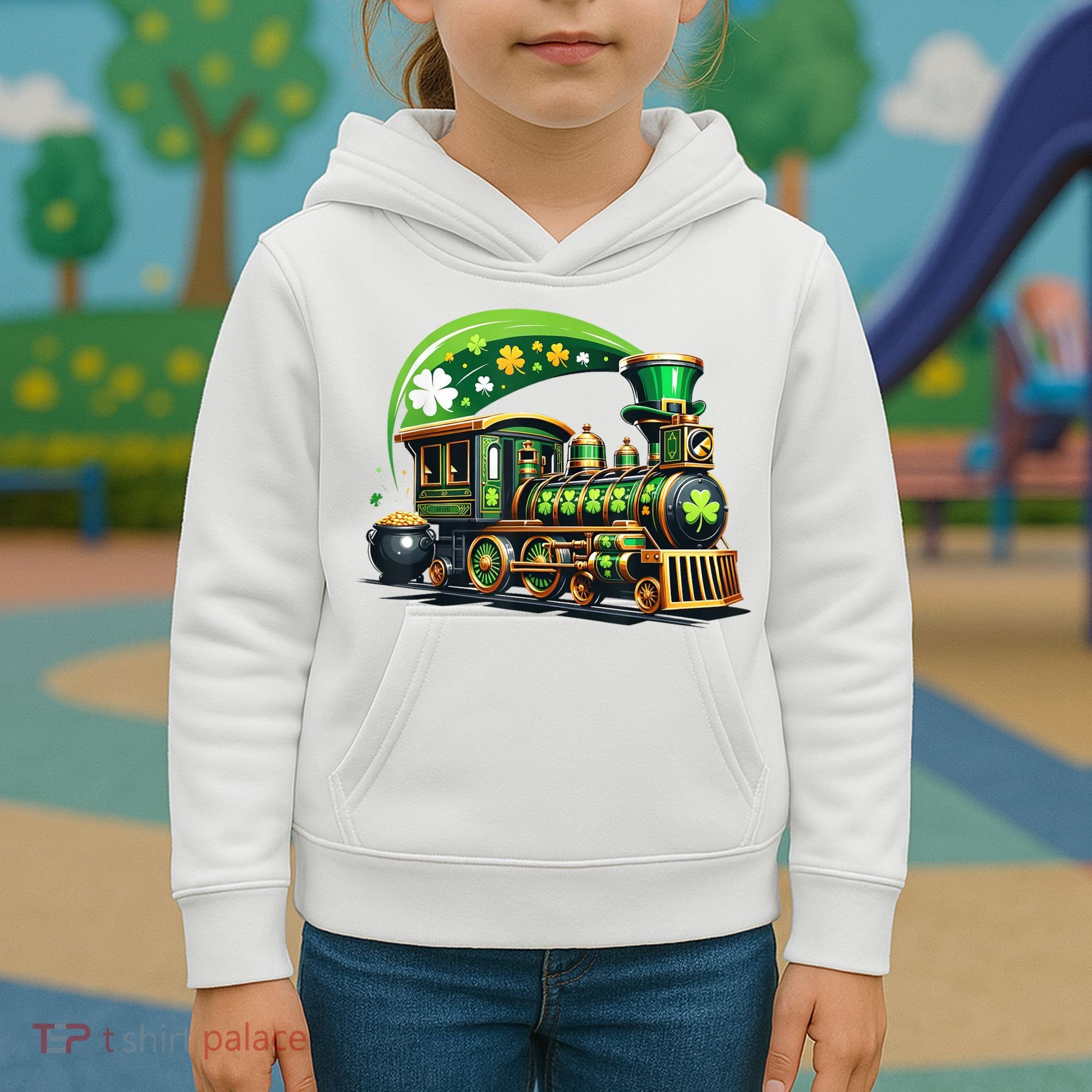 Train Railroad St Patricks Day Train Kids Hoodie