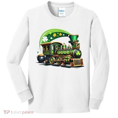 Train Railroad St Patricks Day Train Kids Long Sleeve Shirt