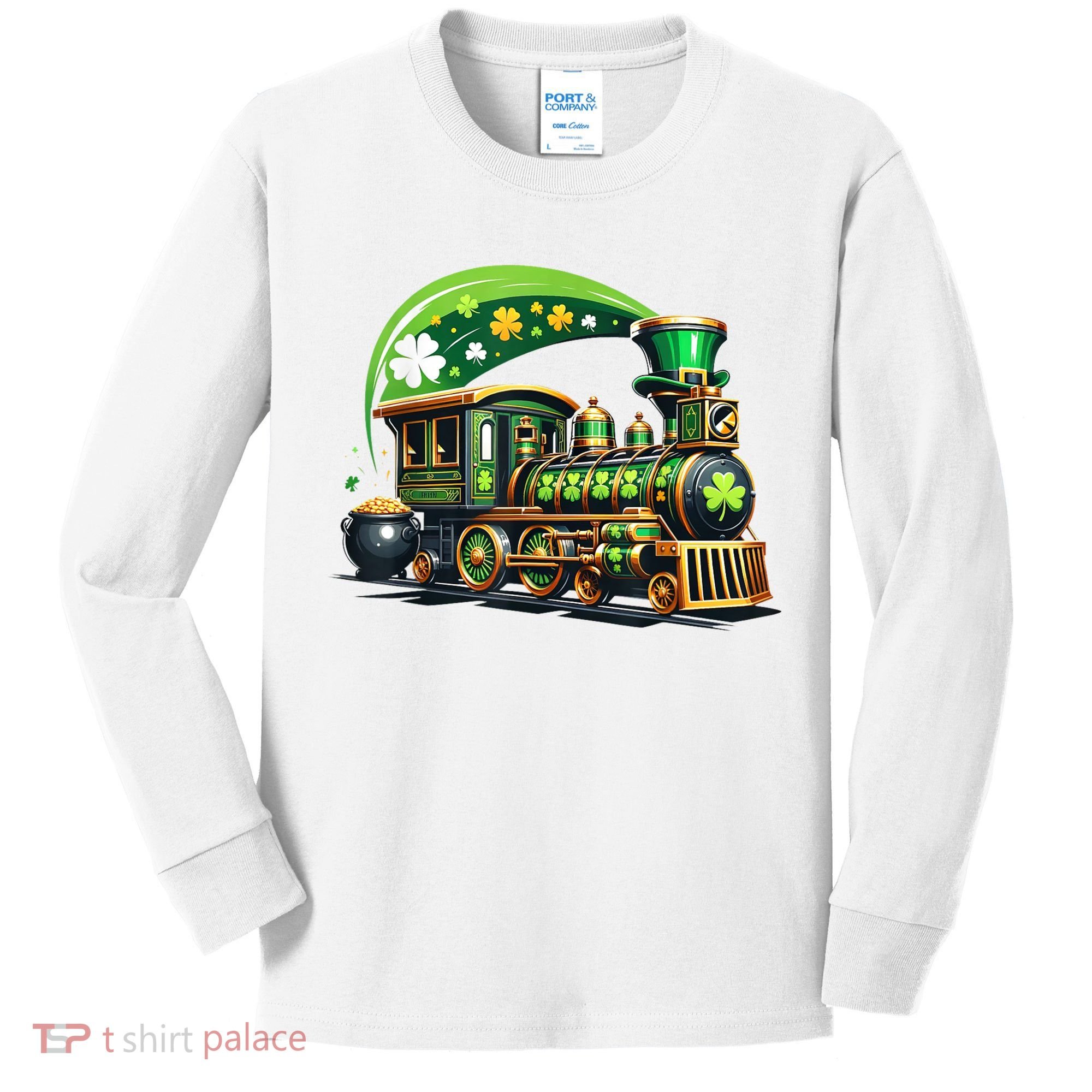 Train Railroad St Patricks Day Train Kids Long Sleeve Shirt