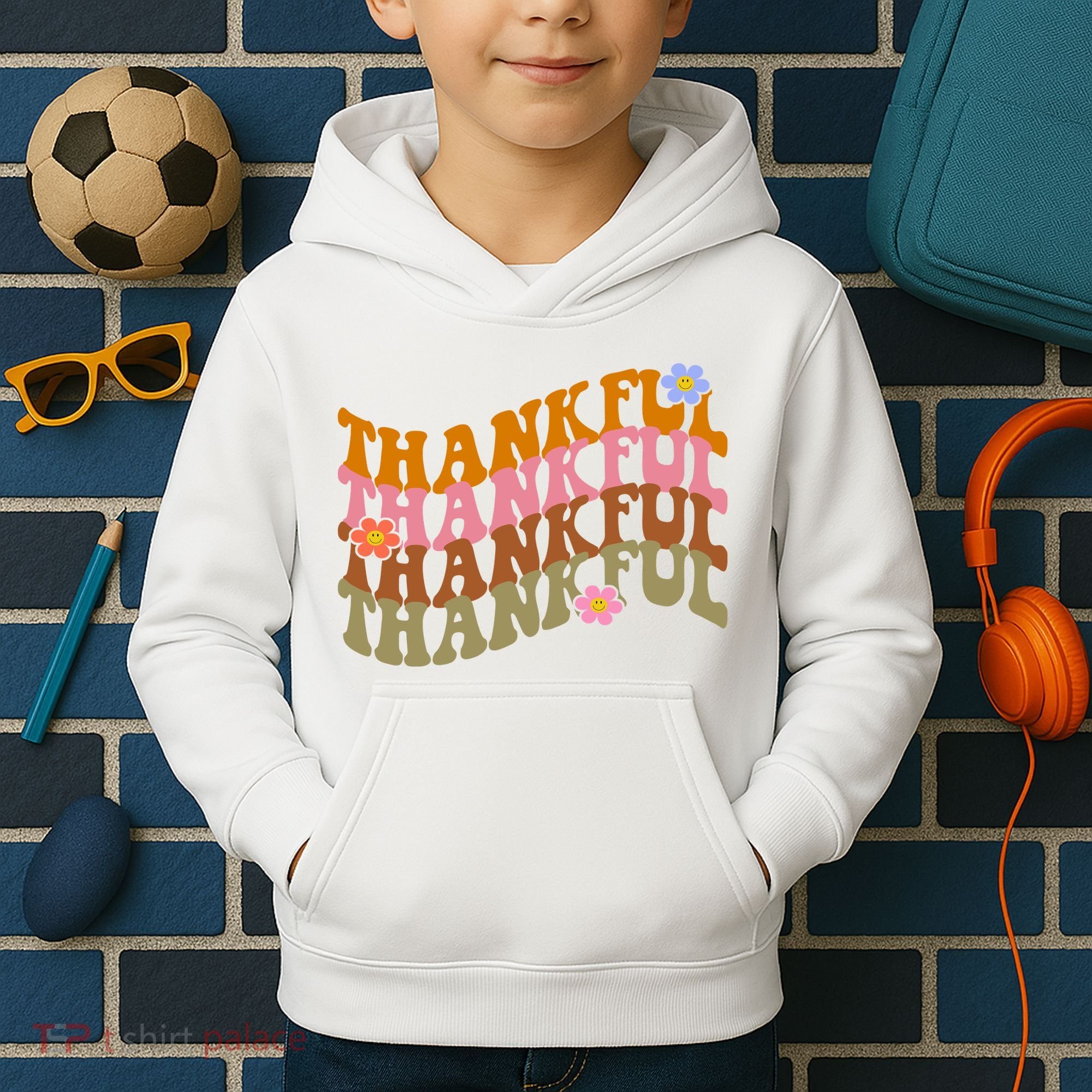 Thankful Retro Sunflower Cute Gift Kids Hoodie