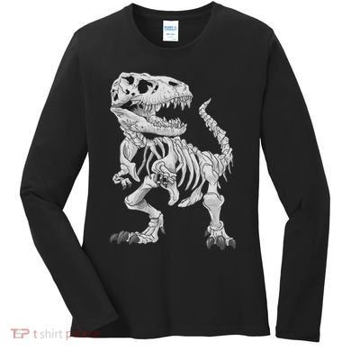 T Rex Skeleton Dino Bones Paleontologist Fossil Dinosaur Women's Long Sleeve Shirt