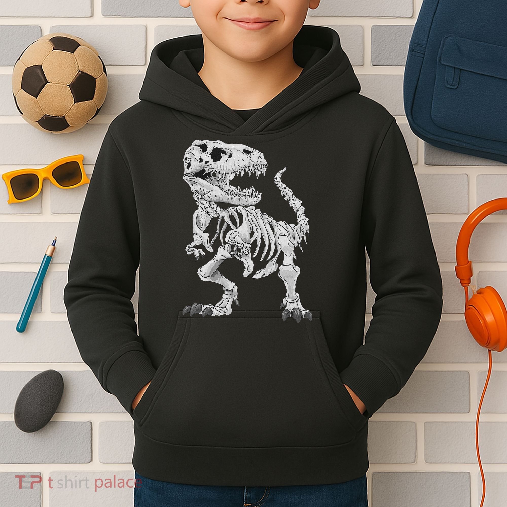 T Rex Skeleton Dino Bones Paleontologist Fossil Dinosaur Kids Hoodie
