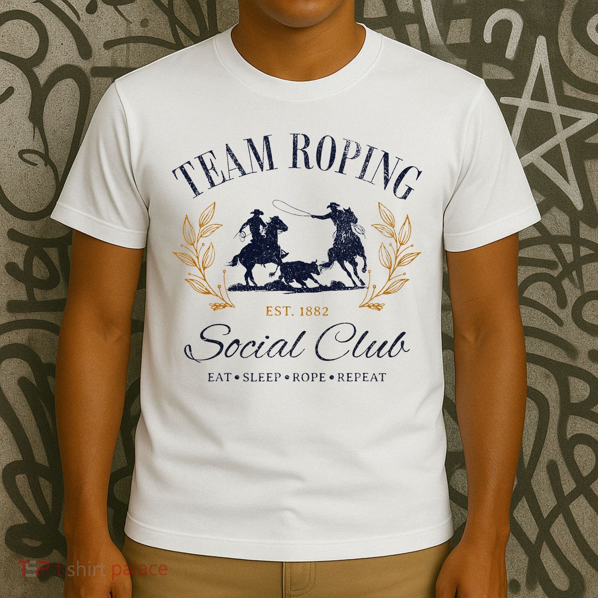 Team Roping Social Club Eat Sleep Rope Texas Rodeo T-Shirt