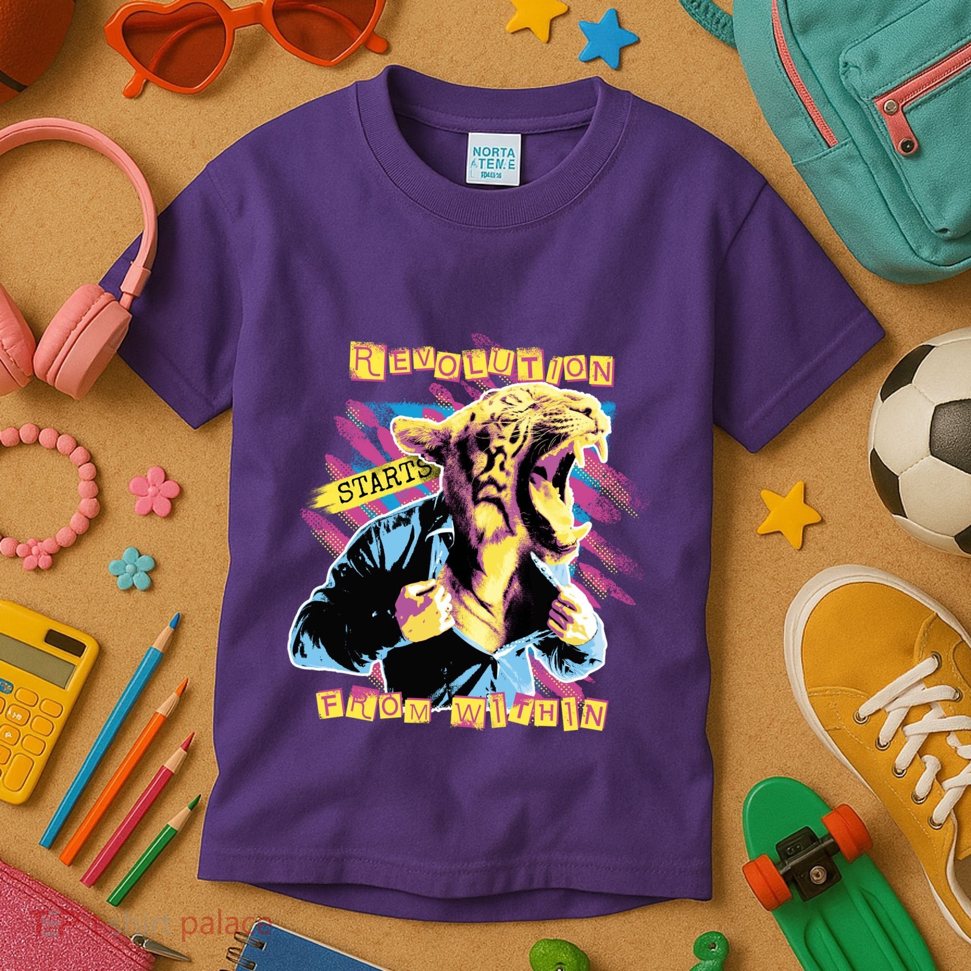 The Revolution Starts From Within Roaring Tiger Man Kids T-Shirt