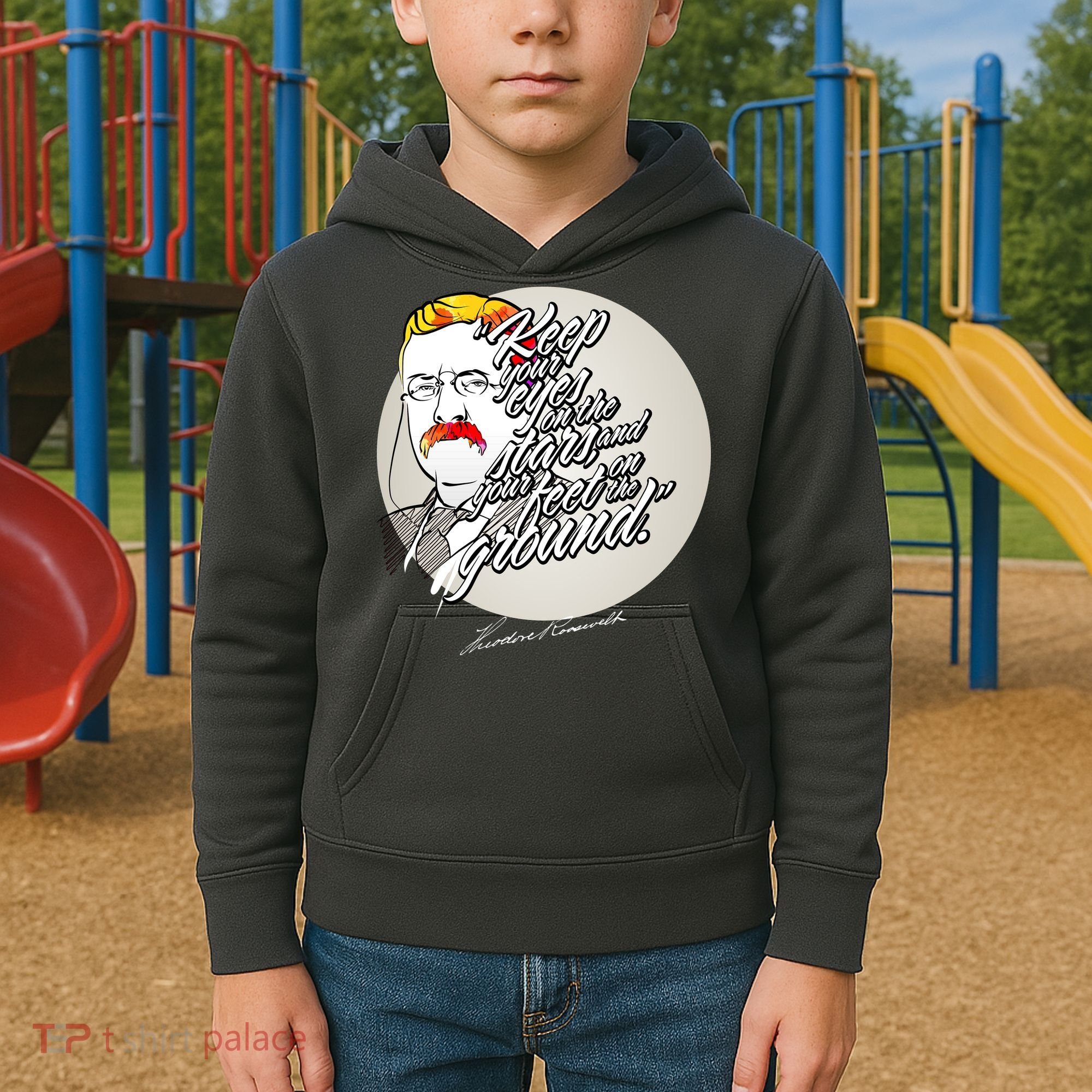 Theodore Roosevelt Sayings With Portrait Kids Hoodie