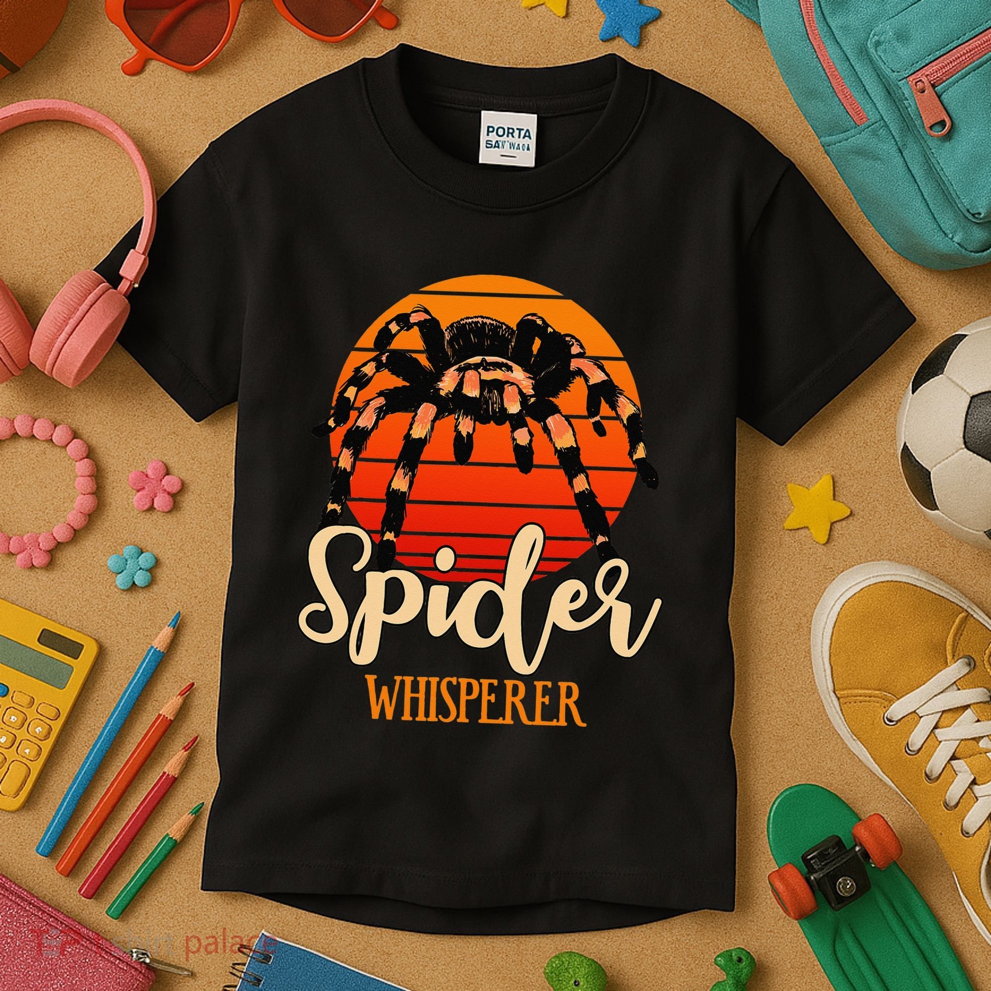 Tarantula Retro Sunset Arachnid Hairy Spiders Entomologist Kids T-Shirt