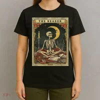 The Reader – Skeleton Tarot Card Funny Mystic T-Shirt thumb 4