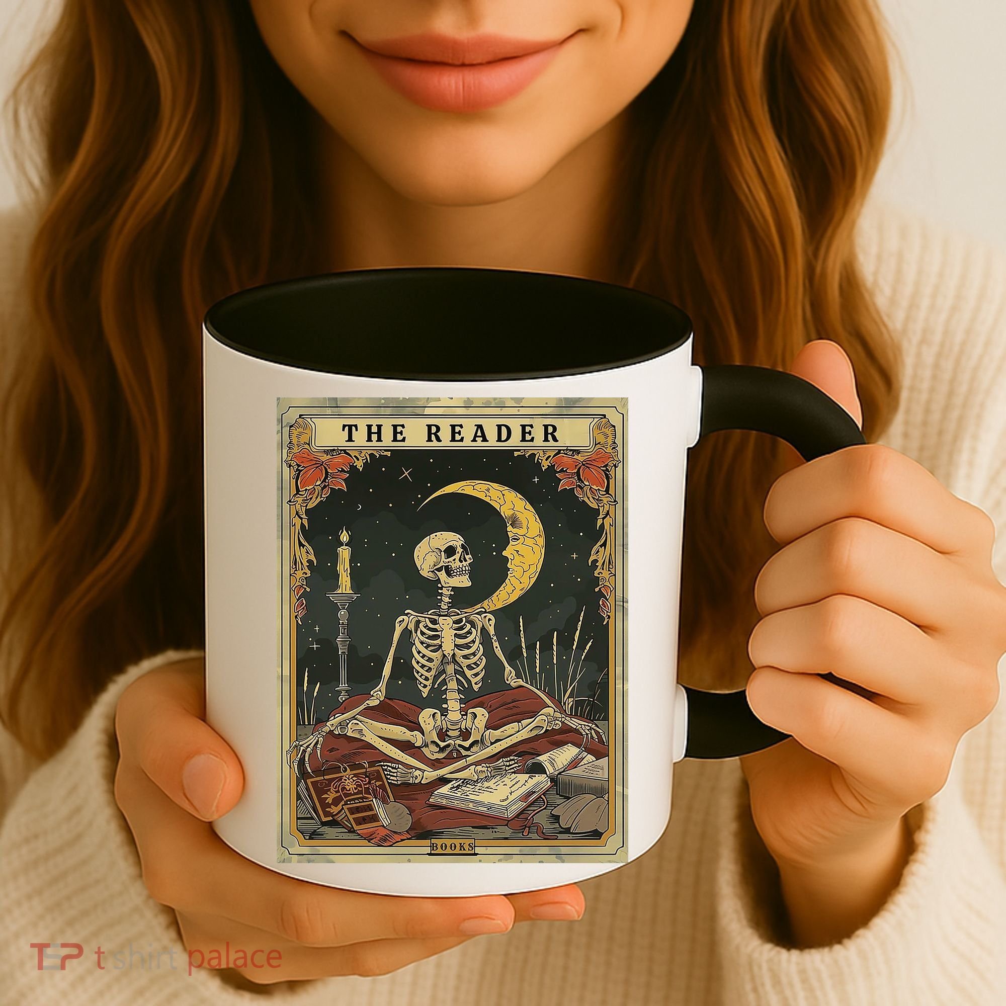 The Reader – Skeleton Tarot Card Funny Mystic Coffee Mug