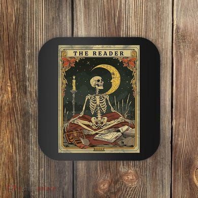 The Reader – Skeleton Tarot Card Funny Mystic Coaster