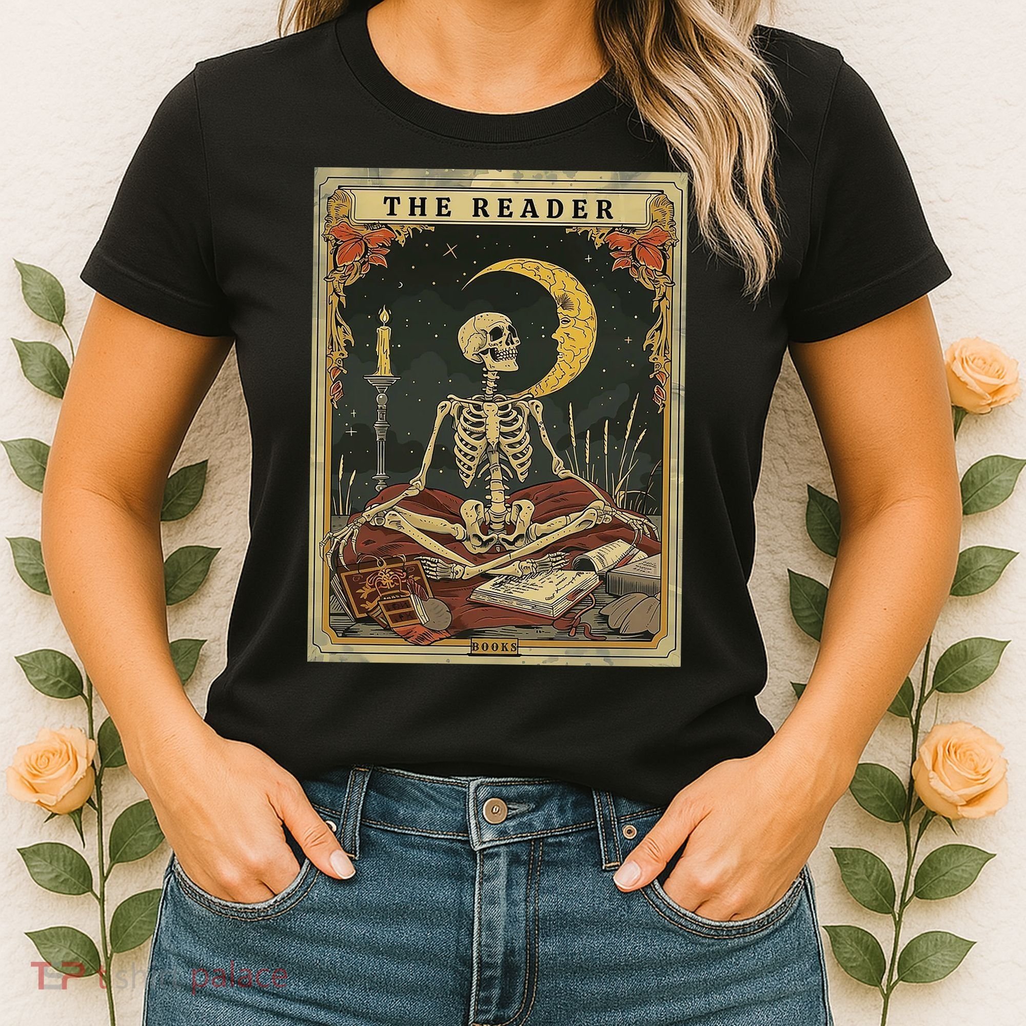 The Reader – Skeleton Tarot Card Funny Mystic Women's T-Shirt