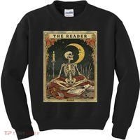 The Reader – Skeleton Tarot Card Funny Mystic Kids Sweatshirt thumb 0
