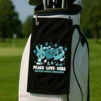 Teal Ribbon Survivor Groovy Ovarian Cancer Awareness Gift Golf Towel thumb 2