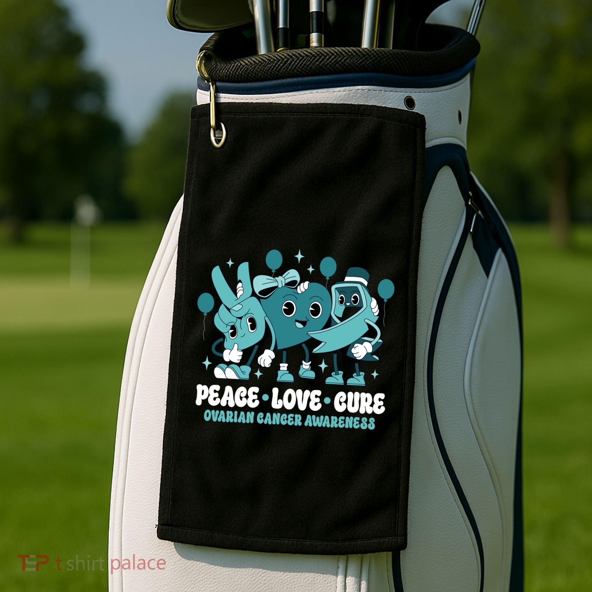 Teal Ribbon Survivor Groovy Ovarian Cancer Awareness Gift Golf Towel