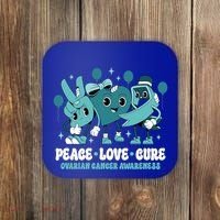 Teal Ribbon Survivor Groovy Ovarian Cancer Awareness Gift Coaster thumb 0